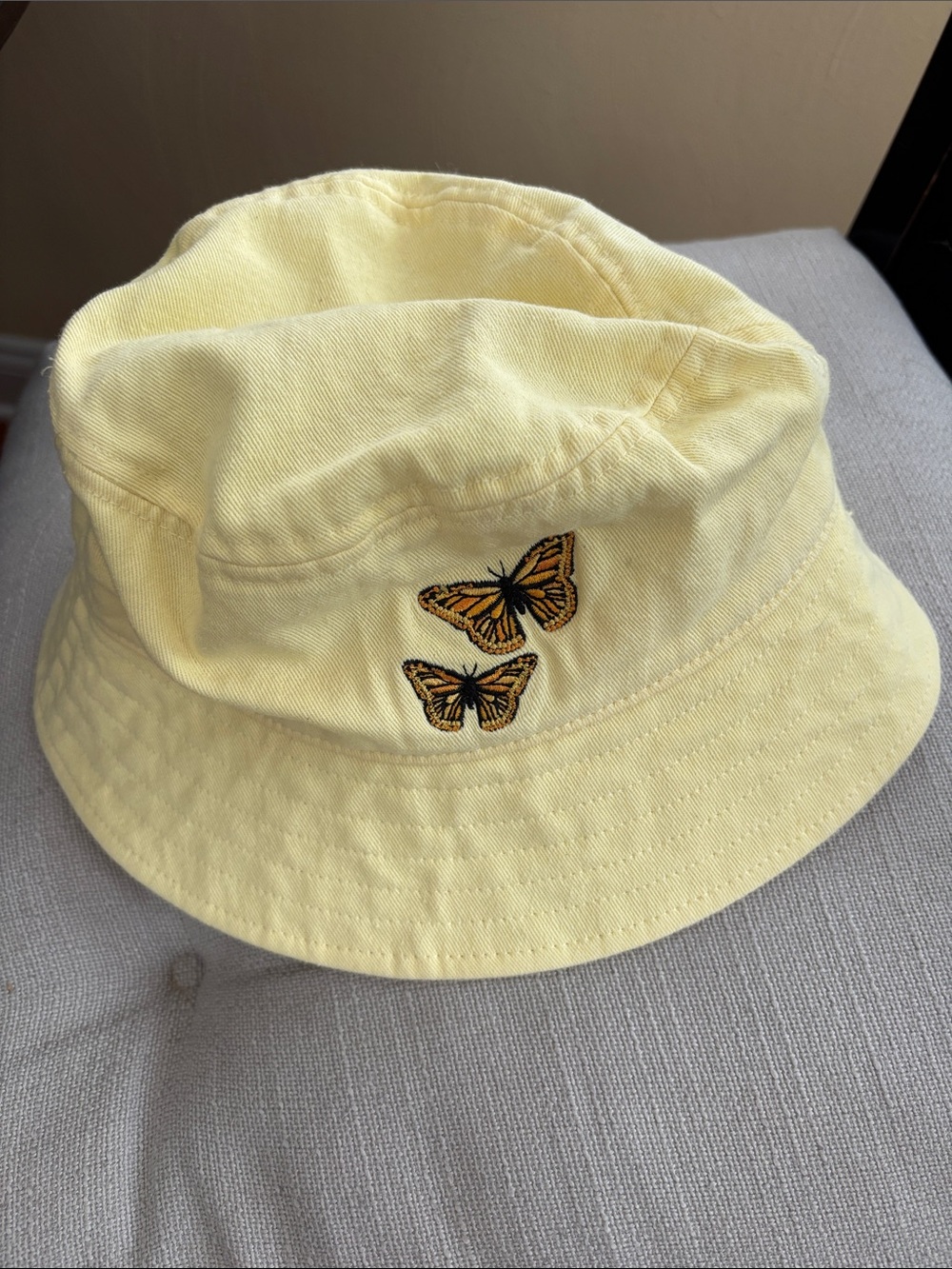 Panama Jack Yellow Butterfly Embroidered Canvas Bucket Hat